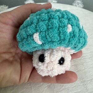 Large Teal Plush Crochet Popping Mushroom